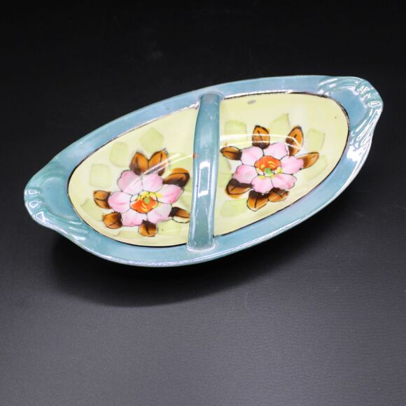 Vintage Japan Lusterware Dish Iridescent Porcelain Floral Candy Trinket Serving - Picture 1 of 5